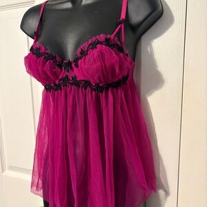 La SENZA Hot Pink Sheer Babydoll with Black Trim